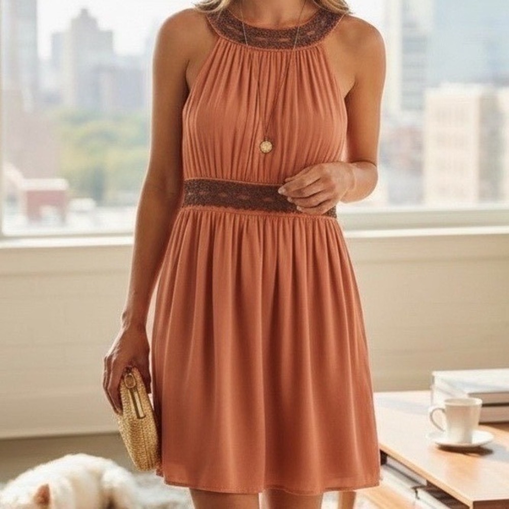 Alice + Olivia Light Orange Silk Beaded Halter Mini Dress Orange Size M